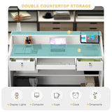 Walisk Modern Reception Desk with Lockable Drawer and Open Shelves, Rectangular, White and Walnut, 60x38x92cm, Office, Working WoodArtSupply