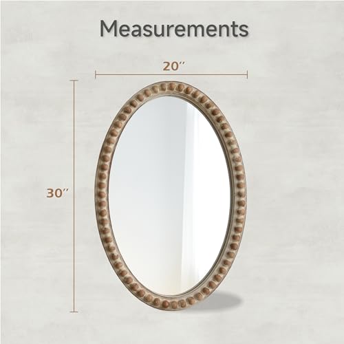 COZAYH Distressed Wood Frame Accent Mirror, Rustic Farmhouse Style Decorative Wall Mirror (Oval) COZAYH