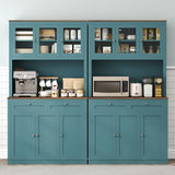 HOMCOM 71" Kitchen Pantry Cabinet, Freestanding Kitchen Hutch with Microwave Stand, 2 Drawers and Adjustable Shelves, Bar Cabinet with Glass and Recessed Doors for Dining Room, Green HOMCOM