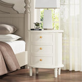 LITTLE TREE No Assembly Nightstand with 3 Drawers, Farmhouse Off-White Bedside Table for Bedroom, All Wooden Oval Nightstand with Storage LITTLE TREE