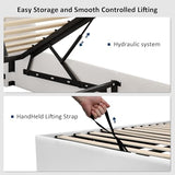GalnFu Full Size Lift Up Storage Bed, Upholstered Velvet Platform Bed Frame with Wingback Headboard, Hydraulic System, Solid Wooden Slats Support, No Box Spring Needed, Easy Assembly, White GalnFu