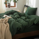 FOSSA Duvet Cove Set 100% Washed Cotton Linen Feel Super Soft Breathable Cozy 3 Pieces Bedding Sets Solid Forest Green Twin FOSSA