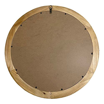 dwellington Rustic Round Wall Mirror, 24 Inch Wood Circle Mirror with Beads, Decorative Farmhouse Mirror for Living Room, Bedroom, Kitchen, Entryway (White) - WoodArtSupply