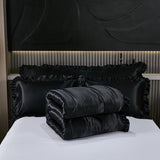 Satin Queen Comforter Set Silk Like Satin Bedding Set Hotel Soft Polyester Black Bed Set Luxury Silky Pillow Cover with Quilt Set Ruffle Down Comforter Home Decor Bedding_Dreamer