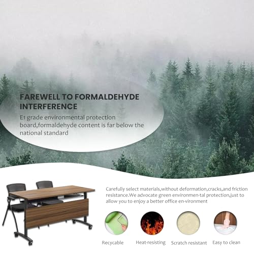 Folding Conference Table,55.1 inch Mobile Meeting Seminar Table with Wheels,Sturdy Rectangular Business Training Tables with Strong Metal Frame,Modular Conference Room Tables for Office Boardroom VORDERRY