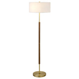 Henn&Hart 2-Light Floor Lamp with Fabric Shade in Rustic Oak/Brass/White, Floor Lamp for Home Office, Bedroom, Living Room Henn&Hart