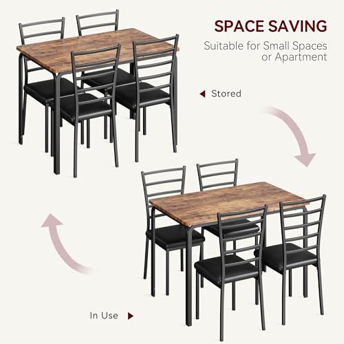 Garvee 5-Piece Kitchen Dining Room Table Chair Set for Small Space, Indoor Modern Dinette Set for 4, Square Dinner Table Set for Dinette, Breakfast (Retro Brown) Garvee