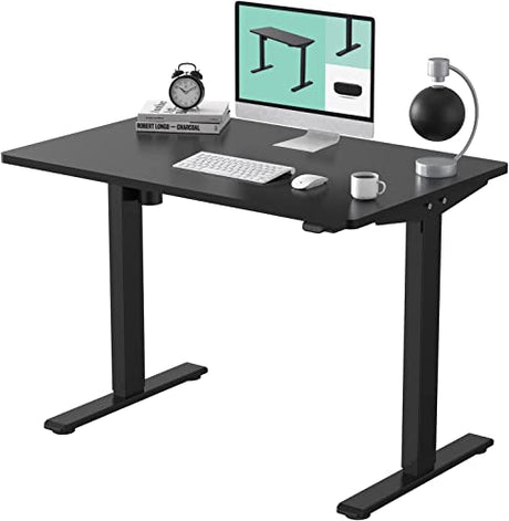 FLEXISPOT Standing Desk 48 x 30 Inches Height Adjustable Electric Sit Stand Home Office Desks Whole Piece Desk Board (Black Frame + Black top,2 Packages) FLEXISPOT