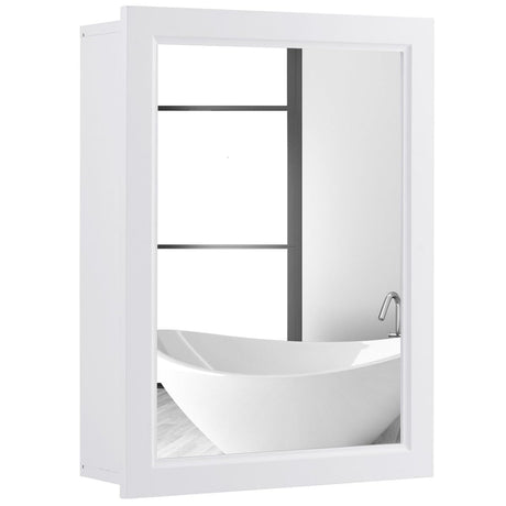 RELAX4LIFE Bathroom Medicine Cabinet with Mirror - Bathroom Wall Cabinet w/Single Door & Adjustable Shelf, Wood Mirrored Storage Cabinet Organizer, Recessed Bathroom Cabinet Wall Mount (White) RELAX4LIFE