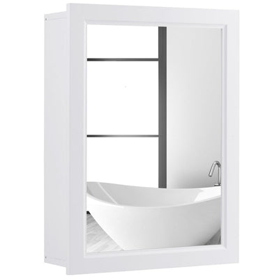 RELAX4LIFE Bathroom Medicine Cabinet with Mirror - Bathroom Wall Cabinet w/Single Door & Adjustable Shelf, Wood Mirrored Storage Cabinet Organizer, Recessed Bathroom Cabinet Wall Mount (White)