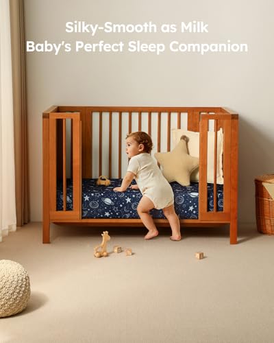 Unnivoll Baby Crib Sheets for Boys Girls, 28x52x8in Fitted Crib Sheet Neutral 3 Pack for Standard Crib and Toddler Mattress, Breathable Soft Microfiber Baby Sheet Blue Gray Planet Unnivoll