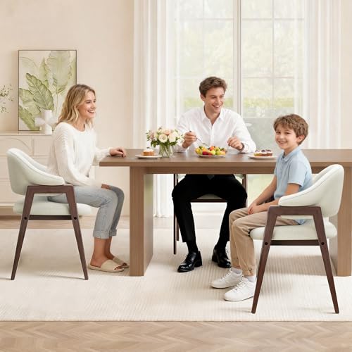 MALOL Wooden Dining Chairs Set of 6, Modern Fabric Upholstered Dining Room Chair, Kitchen Side Chairs, Farmhouse Dinner Chair with Curved Open Back for Kitchen, Beige MALOL