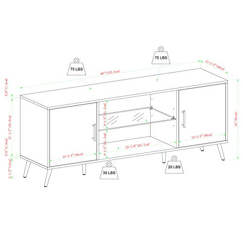 Walker Edison Saxon Mid Century Modern Glass Shelf TV Stand for TVs up to 65 Inches, 60 Inch, Slate Grey - WoodArtSupply