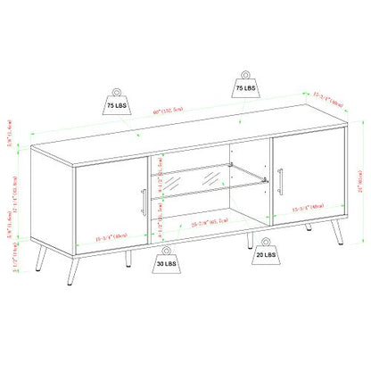 Walker Edison Saxon Mid Century Modern Glass Shelf TV Stand for TVs up to 65 Inches, 60 Inch, Walnut - WoodArtSupply