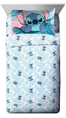 Jay Franco Disney Lilo & Stitch Floral Fun 5 Piece Twin Bed Set - Includes Reversible Comforter & Sheet Set Bedding - Super Soft Fade Resistant Microfiber Jay Franco