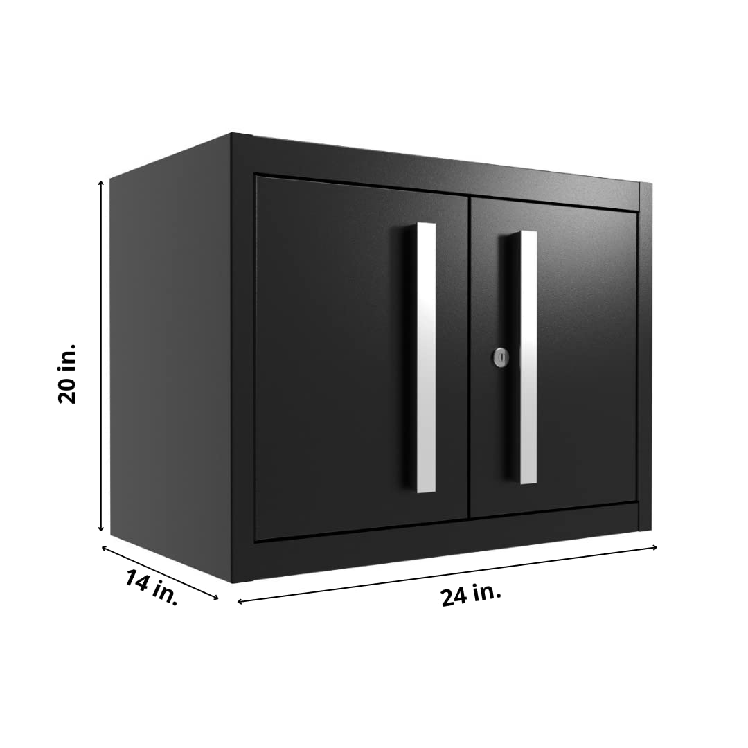 Crownwall Pro Series Fully Assembled Wall Cabinet, Garage Storage, Home Organizer Storage System (Black with Silver Handles) - WoodArtSupply