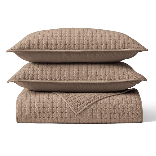 Wonderful 100% Cotton Jersey Knit Quilt - Stitch Heather Brown Mocha King Quilt with Two Pillow Shams - Soft & Breathable, All-Season Use, Hypoallergenic, Prewashed, Bedspread & Coverlet, 104"x94" Wonderful