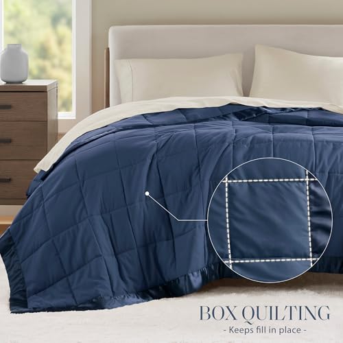 Madison Park Windom Down Alternative Blanket, Premium 3M Scotchgard Moisture Wicking Treatment, Lightweight and Soft Bed Cover For All Season, Satin Trim, Navy Full/Queen Madison Park