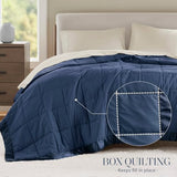 Madison Park Windom Down Alternative Blanket, Premium 3M Scotchgard Moisture Wicking Treatment, Lightweight and Soft Bed Cover For All Season, Satin Trim, Navy Full/Queen Madison Park