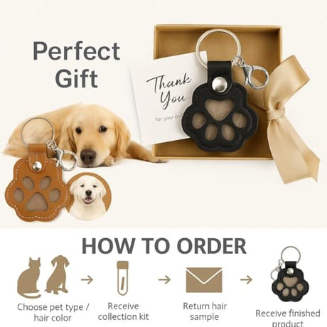 ZooWhale Classic 3 Pcs Dog Fur Storage Keychain,Cute Pet Fur Keepsake Leather Keychain for Collecting Cat and Dog Hair pet Memorial Gifts for Dogs，Black White Brown ZooWhale