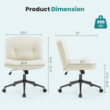 OLIXIS Criss Cross Chair with Wheels, Armless Wide Cross Legged Vanity Office Desk Chair with Comfy PU Leather& Back - Swivel for Home Office Bedroom, Beige OLIXIS