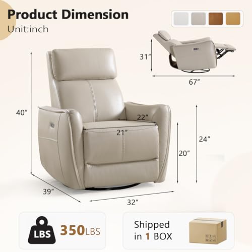 HAOMARKETS Electric Swivel Rocker Recliner Chair, Power Faux Leather Glider Rocking Recliners for Adults,360° Swivel Nursery Reclining Sofa with USB Charging Port, Beige