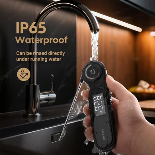 0.5 Seconds Rechargeable Instant Read Meat Thermometer for Cooking, INKBIRD Digital Food Thermometer with VA LCD Screen -58.0℉~572℉ Waterproof Kitchen Thermometer with Magnet, Candy Grill BBQ Frying