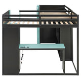 LUMISOL Twin Size L-Shaped Loft Bed with 2 Built-in Desks, Gaming Loft Bed Frame with RGB LED Lights, USB Ports, TV Stand and Storage Shelves for Kids, Teens, Adults, Space-Saving, Noise Free, Blue LUMISOL