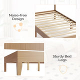 VINGLI Fluted Twin Bed Frame with Wingback Headboard and Footboard Storage Bench,Boho Wooden Single Platform Panel Bed with 4 Drawers,Mid-Century Modern Sleign Bed,Oak VINGLI