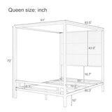 JIJIWANG Modern Gold Canopy Bed Frame with Tall Linen Fabric Upholstered Headboard Metal 4-Poster Bed, Box Spring Needed, (Queen,Gold)
