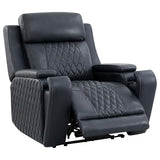 Watson & Whitely Genuine Leather Wall Hugger Power Recliner Chair with Power Headrest, Heating & Cooling, Electric Lay Flat Recliner with Cup Holders & Armrest Storage for Living Room, Navy Blue