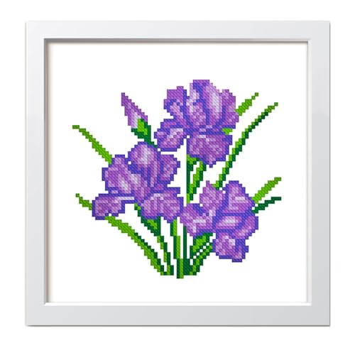 Zhenqing Stamped Cross Stitch Kit,Floral Cross Stitch Designs,11count 7.87 * 7.87in,Counted Cross Stitch Kit,Simple and Easy to Embroider,Suitable for Beginners, Entry-Level kit-Iris (66252)
