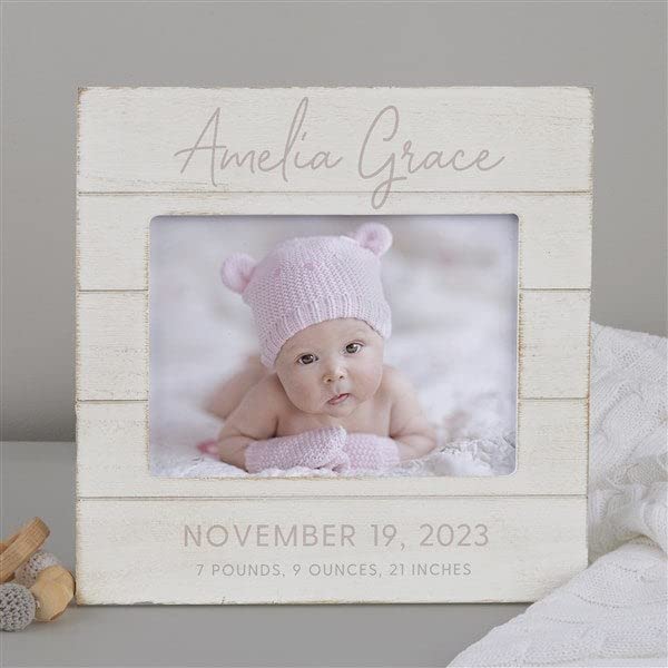 Personalization Universe Personalized Simple and Sweet Baby Girl Shiplap Frame 4x6 Horizontal Picture Frame - Rustic Whitewashed Wood Photo Frame, Newborn & Family Pictures, Tabletop, Easel Back Personalization Universe