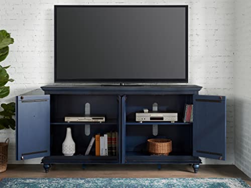 Martin Svensson Home Garden District Rustic Blue Solid Wood 65" TV Stand - WoodArtSupply