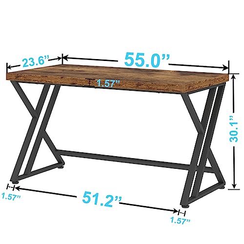 LVB Rustic Computer Desk, Metal Wood Home Office Desk, Industrial Simple Study Executive Desk for Writing Work, Wooden Student Gaming Computer PC - WoodArtSupply