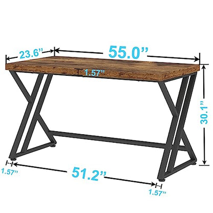 LVB Rustic Computer Desk, Metal Wood Home Office Desk, Industrial Simple Study Executive Desk for Writing Work, Wooden Student Gaming Computer PC - WoodArtSupply