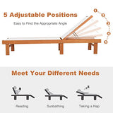 Tangkula Outdoor Wood Chaise Lounge Chair, Patio Chaise Lounger with 5-Postion Adjustable Back, Eucalyptus Wood Reclining Lounge Chair with Breathable Fabric for Poolside Lawn Backyard (1, White) Tangkula