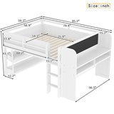 Bellemave Full Loft Bed with Storage Boxes and Bookshelves, Solid Wood Kids Loft Bed with Desk and Blackboard, Low Loft Beds Frame for Kids, Girls, Boys, Childlike Design, White Bellemave