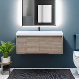 Spring Mill Cabinets Kelby 48 Inch Modern Floating Bathroom Vanity with White Single Sink Top, 2-Door Cabinet, 2 Soft-Close Drawers, 48.5" W x 18.75" D x 22.25" H, Forest Elm Spring Mill Cabinets