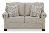 Signature Design by Ashley Gaelon Transitional Loveseat with Nailheads and 2 Accent Pillows, Beige Signature Design by Ashley