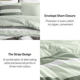 Regency Heights King Comforter Set, 3 Pieces Striped Bed Set, Soft Brushed Microfiber Reversible Bedding Set for All Season, Lightweight & Breathable Bedding Set with Comforter & Shams, Sage Green Regency Heights