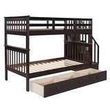 Harper & Bright Designs Twin Over Twin Bunk Bed with Stairs and Drawers, Solid Wood Stairway Bunk Bed with Storage for Kids Teens Adults, Bedroom, Dorm (Espresso) Harper & Bright Designs