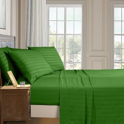 Elegant Comfort Luxury Soft Bed Sheets Dobby Stripe 1500 Premium Hotel Quality Microfiber Softness Wrinkle and Fade Resistant (6-Piece) Bedding Set, Full, Stripe Royal Green Elegant Comfort