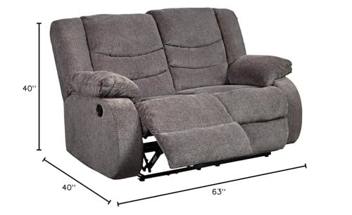 Signature Design by Ashley Tulen Modern Manual Pull Tab Reclining Loveseat, Dark Gray