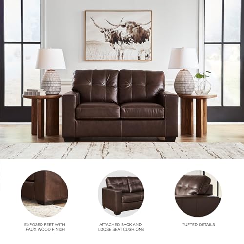 Signature Design by Ashley Santorine Transitional Tufted Leather Match Loveseat, Dark Brown Signature Design by Ashley