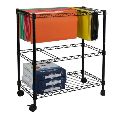 Oceanstar 2-Tier Metal Rolling File Cart, 24 in. L x 12.4 in. W x 28 in. H, Black - WoodArtSupply