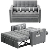Marsail 3-in-1 Convertible Futon Sleeper Sofa Bed, Pull Out Couch with Adjustable Backrest, USB Charging & Side Pockets, Velvet Fabric Sofa for Living Room, Apartment, Loveseat, Grey Marsail