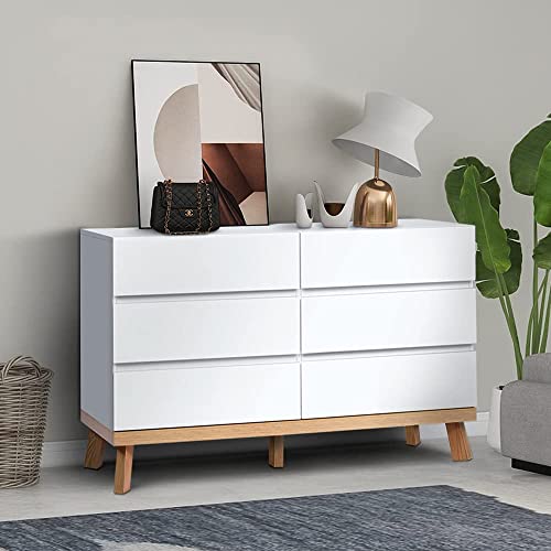 YIGOBUY White Dresser for Bedroom 6 Drawer Double Dresser Chest of Drawers Large Storage Cabinet Wooden Dresser for Bedroom, Living Room, Hallway YIGOBUY