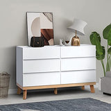 YIGOBUY White Dresser for Bedroom 6 Drawer Double Dresser Chest of Drawers Large Storage Cabinet Wooden Dresser for Bedroom, Living Room, Hallway YIGOBUY