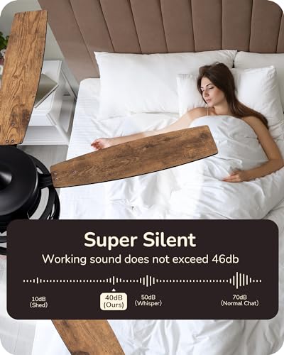 EDISHINE 52 Inch Farmhouse Ceiling Fans With Lights, Rustic Ceiling Fan With Light and Remote, 5 Wood Blades Ceiling Fan with Timer, 6 Speeds Reversible DC Motor for Bedroom, Patio, Porch EDISHINE